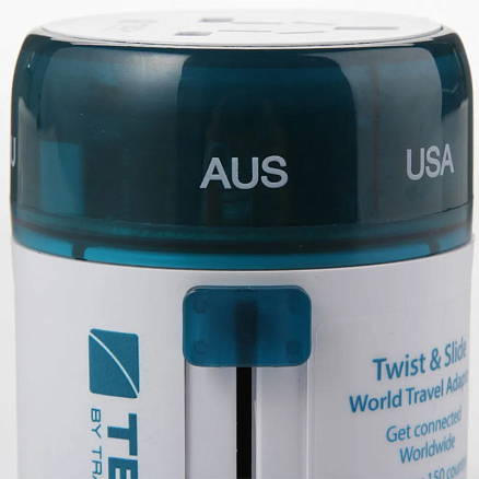 Переходник для розетки универсальный c двумя USB Travel Blue Sliding бело-синий