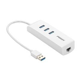 USB 3.0 HUB (разветвитель) на 3 порта + Ethernet фирменный Pisen (Пайсен) белый