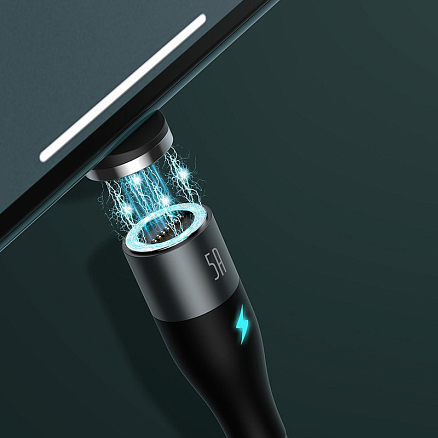 Кабель USB - MicroUSB, Lightning, Type-C 1 м 5А 40W магнитный плетеный Baseus Zinc (быстрая зарядка) черно-серый