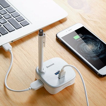 USB 3.0 HUB (разветвитель) на 2 порта, Ethernet, картридер SD и MicroSD Baseus HR35 серебристый