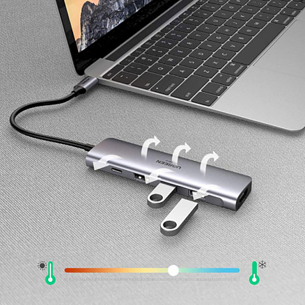 Хаб (разветвитель) Type-C - HDMI 4K 60Hz, 3 х USB 3.0, Type-C PD 100W Ugreen CM136-70495 серый
