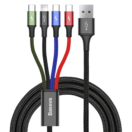 Кабель USB - Lightning, MicroUSB, 2 х Type-C 1,2 м 3.5A плетеный Baseus Rapid черный