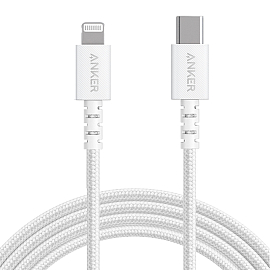 Кабель Lightning - Type-C длина 0.9 м 18W MFi плетеный Anker Powerline Select+ (быстрая зарядка) белый