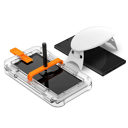 Защитное стекло для Samsung Galaxy S23 Ultra на экран противоударное Spigen Glas.TR Platinum 2.0 c УФ-лампой прозрачное