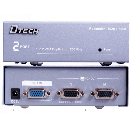 VGA Splitter (разветвитель) на 2 порта (1 VGA вход на 2 VGA выхода) Dtech DT-7252