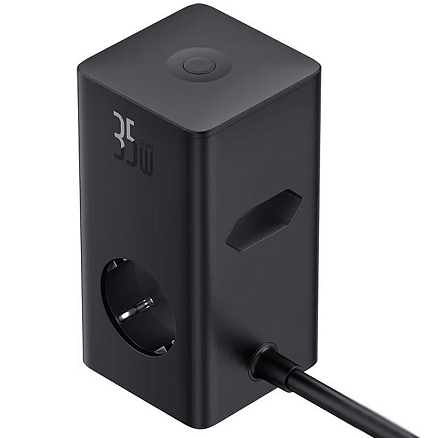 Сетевой фильтр на 2 розетки, 2 USB, 2 Type-C 35W GaN длина 1.5 м Baseus CCGAN35-S3ACE