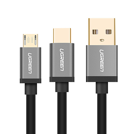 Кабель USB - MicroUSB, Type-C 1,5 м 2.4A Ugreen US196 черный