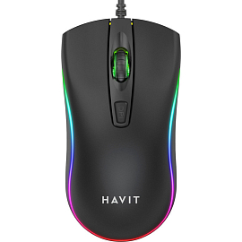 Мышь проводная оптическая Havit MS72 с подсветкой 4 кнопки 1200 dpi игровая черная