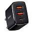Зарядное устройство сетевое с двумя USB и Type-C входом 3А 30W Baseus Compact (быстрая зарядка PD, QC 3.0) черное
