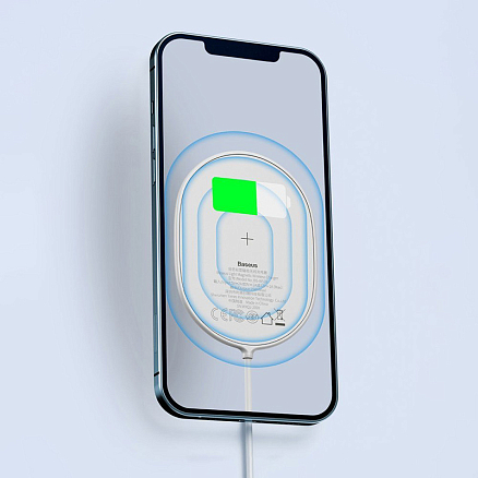 Беспроводная магнитная зарядка MagSafe для iPhone 15W с Type-C Baseus Light BS-W518 белая