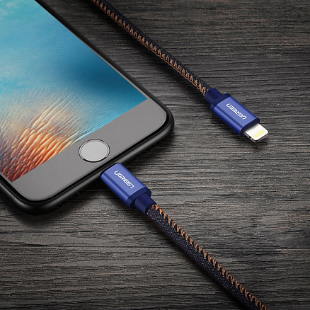 Кабель USB - Lightning для зарядки iPhone 1 м 2.4А MFi джинсовый Ugreen US247 синий