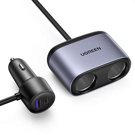 Зарядное устройство автомобильное с USB и Type-C входами 3A 24W Ugreen CD252 с разветвителем черное