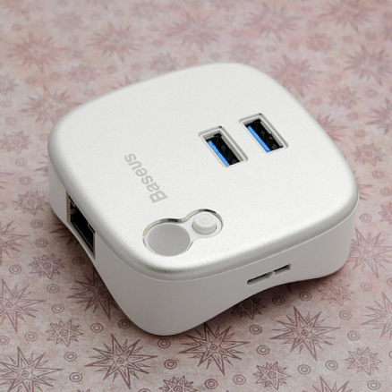 USB 3.0 HUB (разветвитель) на 2 порта, Ethernet, картридер SD и MicroSD Baseus HR35 серебристый