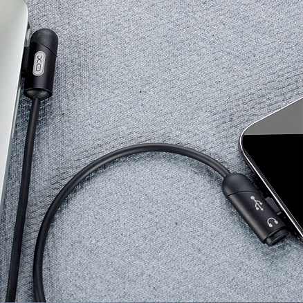 Кабель USB - Lightning для зарядки iPhone с аудиовходом Lightning 1 м 2.4А XO NB38 черный