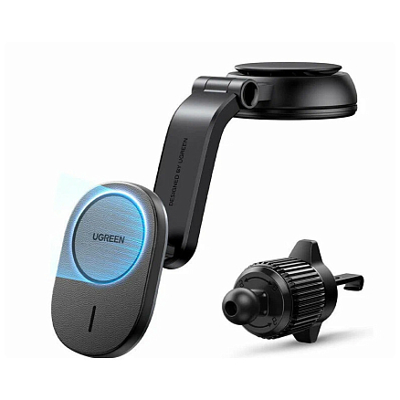 Держатель автомобильный на приборную панель или в решетку обдува магнитный с беспроводной зарядкой Ugreen CD345-15120