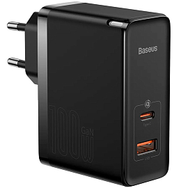Зарядное устройство сетевое с USB и Type-C входами 100W Baseus GaN5 Pro (быстрая зарядка QC, PD) черное