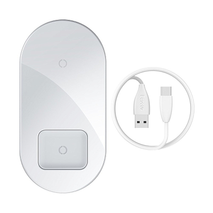 Беспроводная зарядка 2-в-1 для телефона и AirPods Baseus Simple (быстрая зарядка) белая