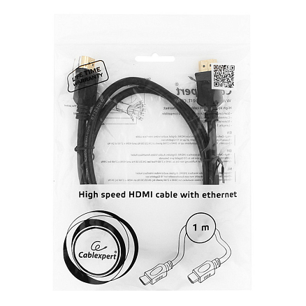 Кабель HDMI - HDMI (папа - папа) длина 1 м версия 1.4 Cablexpert черный