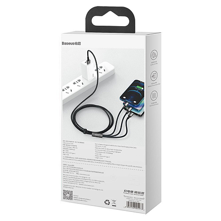 Кабель USB - MicroUSB, Lightning, Type-C для зарядки 1,5 м 3.5А плетеный Baseus Tungsten Gold черный