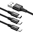 Кабель USB - Lightning, MicroUSB, Type-C 1,2 м 3A плетеный Baseus Rapid черный