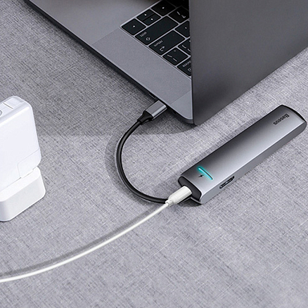 Хаб (разветвитель) Type-C - 3 x USB 3.0, RJ45, HDMI, Type-C Baseus Mechanical eye серый