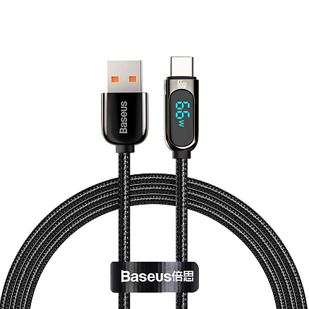 Кабель USB 2.0 - Type-C для зарядки 1 м с дисплеем плетеный Baseus Display (быстрая зарядка QC 3.0) черный