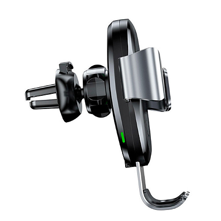 Держатель автомобильный в решетку обдува с беспроводной зарядкой (быстрая) и гравитационным зажимом Baseus Gravity серебристый