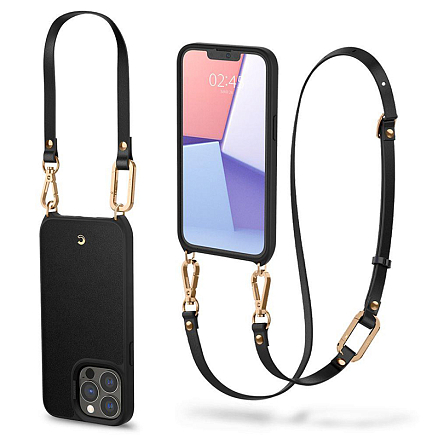 Чехол для iPhone 13 Pro Max кожаный с ремешком Spigen Cyrill Classic Charm черный