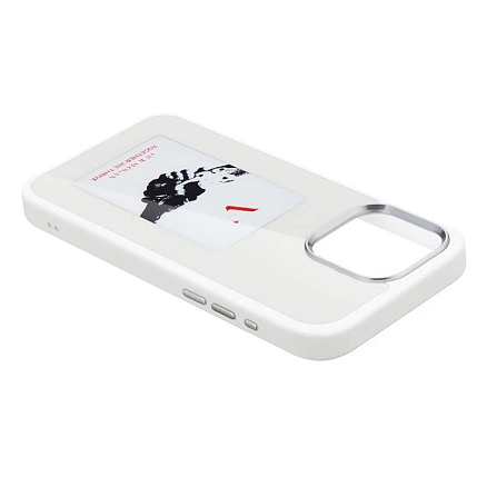 Чехол для iPhone 16 Pro Max гибридный DIY с NFC E-ink дисплеем белый