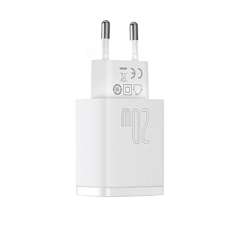Зарядное устройство сетевое с USB и Type-C входами 3А 20W Baseus Compact CCXJ-B02 (быстрая зарядка PD 3.0, QC 3.0) белое