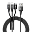 Кабель USB - Lightning, MicroUSB, Type-C 1,2 м 3A плетеный Baseus Rapid черный