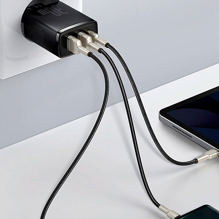 Зарядное устройство сетевое с двумя USB и Type-C входом 3А 30W Baseus Compact (быстрая зарядка PD, QC 3.0) черное