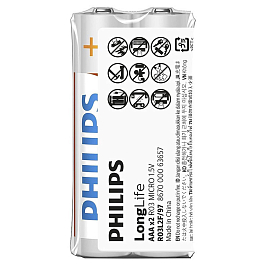 Батарейка LR03 (пальчиковая маленькая AAA) Philips Longlife Zinc R03L2F/97 упаковка 2 шт.