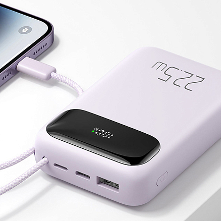 Внешний аккумулятор McDodo MC-3255 с встроенным кабелем Lightning 10000мАч (USB, Type-C, Lightning, 22.5 Вт) фиолетовый