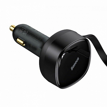 Зарядное устройство автомобильное с кабелем 2 х Type-C 33W Baseus Enjoyment Retractable (быстрая зарядка PD) черное