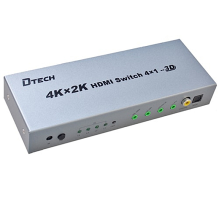 HDMI Switch на 4 порта 4Kx2K (4 входа на 1 выход) + Audio (7.1, SPDIF Toslink, Coaxial) Dtech DT-7041