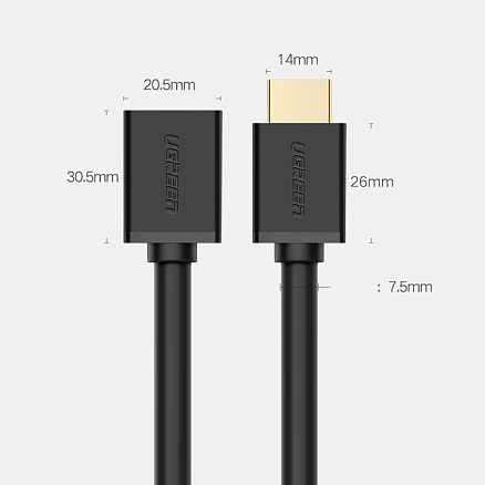Кабель-удлинитель HDMI - HDMI (папа - мама) длина 1 м версия 2.0 4K 60Hz Ugreen HD107 черный