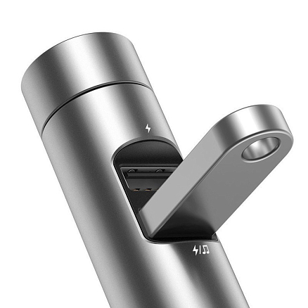 FM модулятор (трансмиттер) автомобильный Baseus Energy Column с громкой связью и двумя USB (3.1A) для зарядки серый