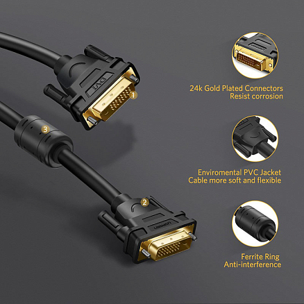 Кабель DVI-D - DVI-D (папа - папа) длина 5 м Ugreen DV101 черный