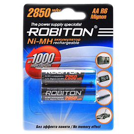 Аккумуляторы АА (пальчиковые большие) Ni-Mh 2850мАч Robiton комплект 2 шт.