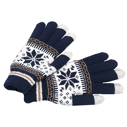 Перчатки трикотажные для емкостных дисплеев Greengo (Польша) N-05 узор снежинки темно-синие