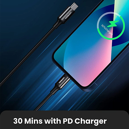 Кабель Type-C - Lightning для зарядки 1.5 м 3А 18W MFi Ugreen US171 (быстрая зарядка PD) белый