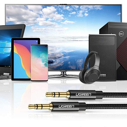 Кабель 3,5 мм - 3,5 мм (стандартный аудио разъем) Aux 2 метра плетеный Ugreen AV112 черный