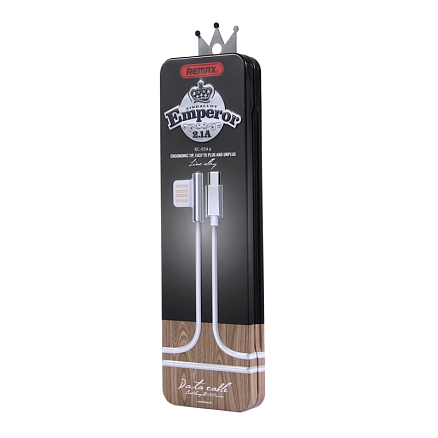 Кабель USB - Lightning для зарядки iPhone с угловым USB 1 м 2.1A Remax Emperor серебристый