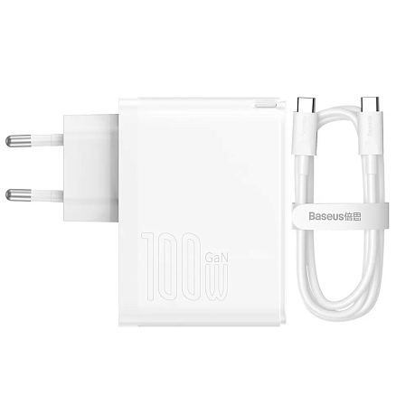 Зарядное устройство сетевое с USB и Type-C входами 100W Baseus GaN5 Pro (быстрая зарядка QC, PD) белое