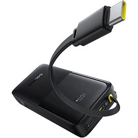 Внешний аккумулятор Baseus Bipow 2 Digital с встроенным кабелем Type-C 20000мАч (USB, Type-C, быстрая зарядка PD, QC, ток 2.4А, 20Вт) черный