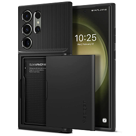 Чехол для Samsung Galaxy S23 Ultra гибридный со слотом для карты Spigen Slim Armor CS черный