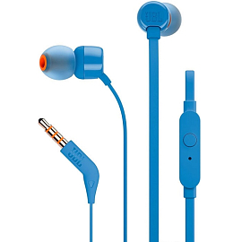 Наушники JBL Tune 160 вакуумные с микрофоном, пультом и плоским проводом синие