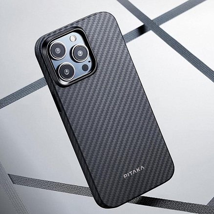 Чехол для телефона Pitaka MagEZ Case 4 для iPhone 15 Pro (1500D twill, черный/серый)