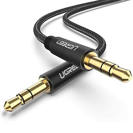 Кабель 3,5 мм - 3,5 мм (стандартный аудио разъем) Aux 1 метр плетеный Ugreen AV112 черный